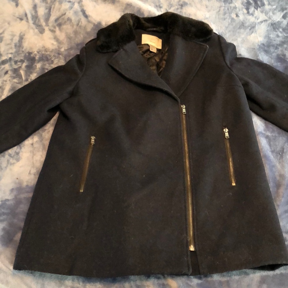 H&M Women’s Wool Coat with Fur Trim Sz 10